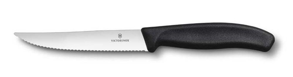 Нож для стейка и пиццы SwissClassic Gourmet 12 см чёрный с серейторной заточкой VICTORINOX 6.7933.12