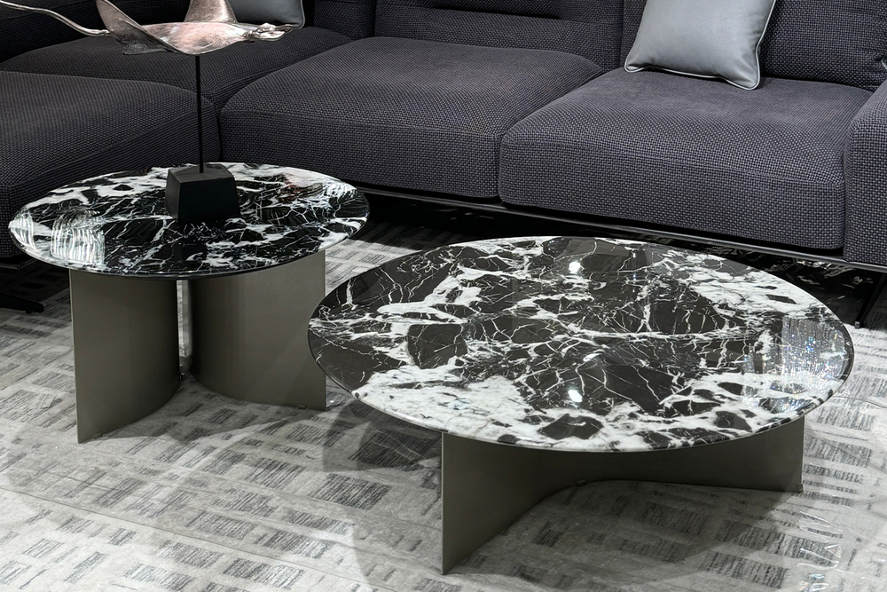 Стол журнальный d95x30см Garda Decor искусственный мрамор черный