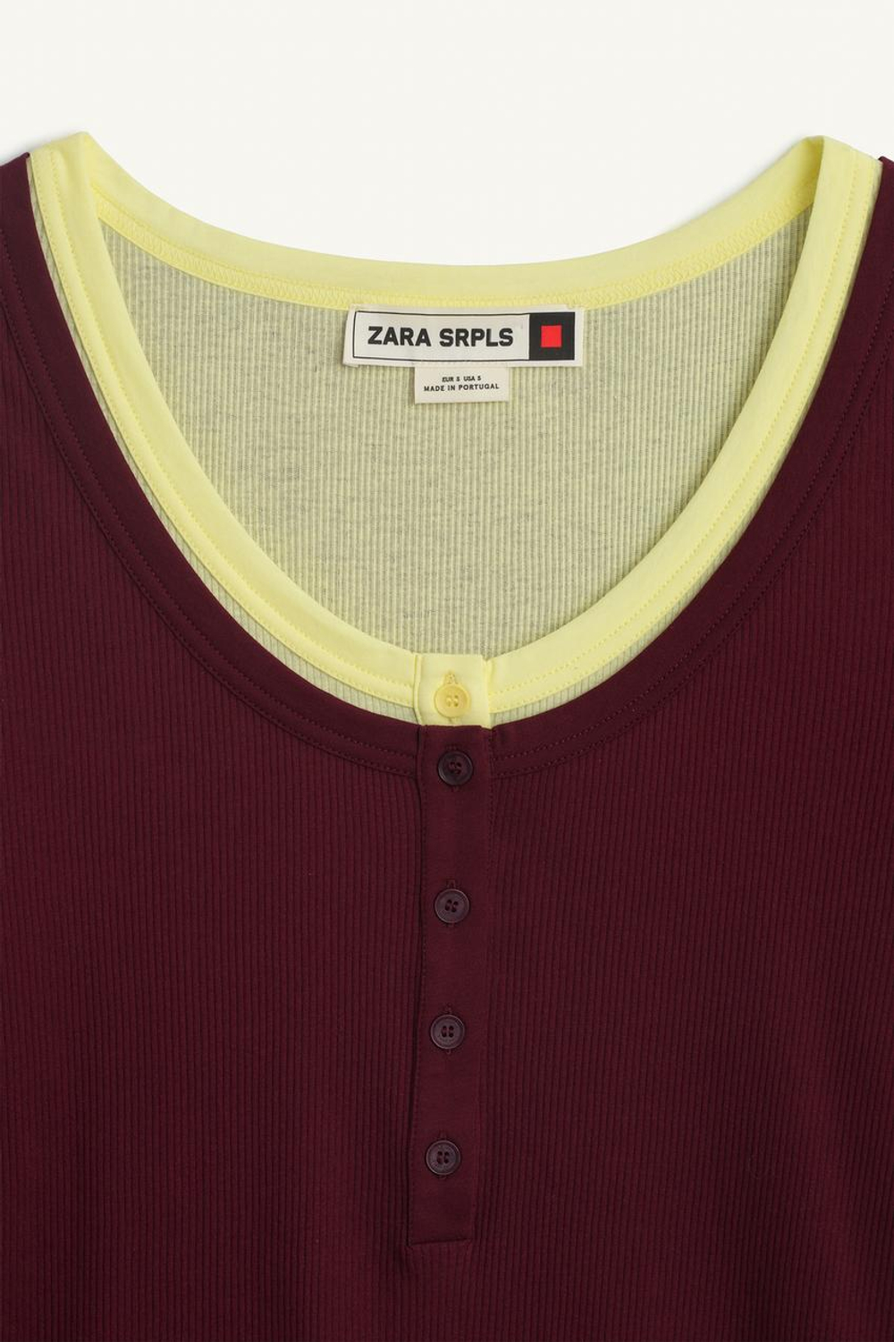 ZARA ФУТБОЛКА С КРУГЛЫМ ВЫРЕЗОМ, ВИННЫЙ