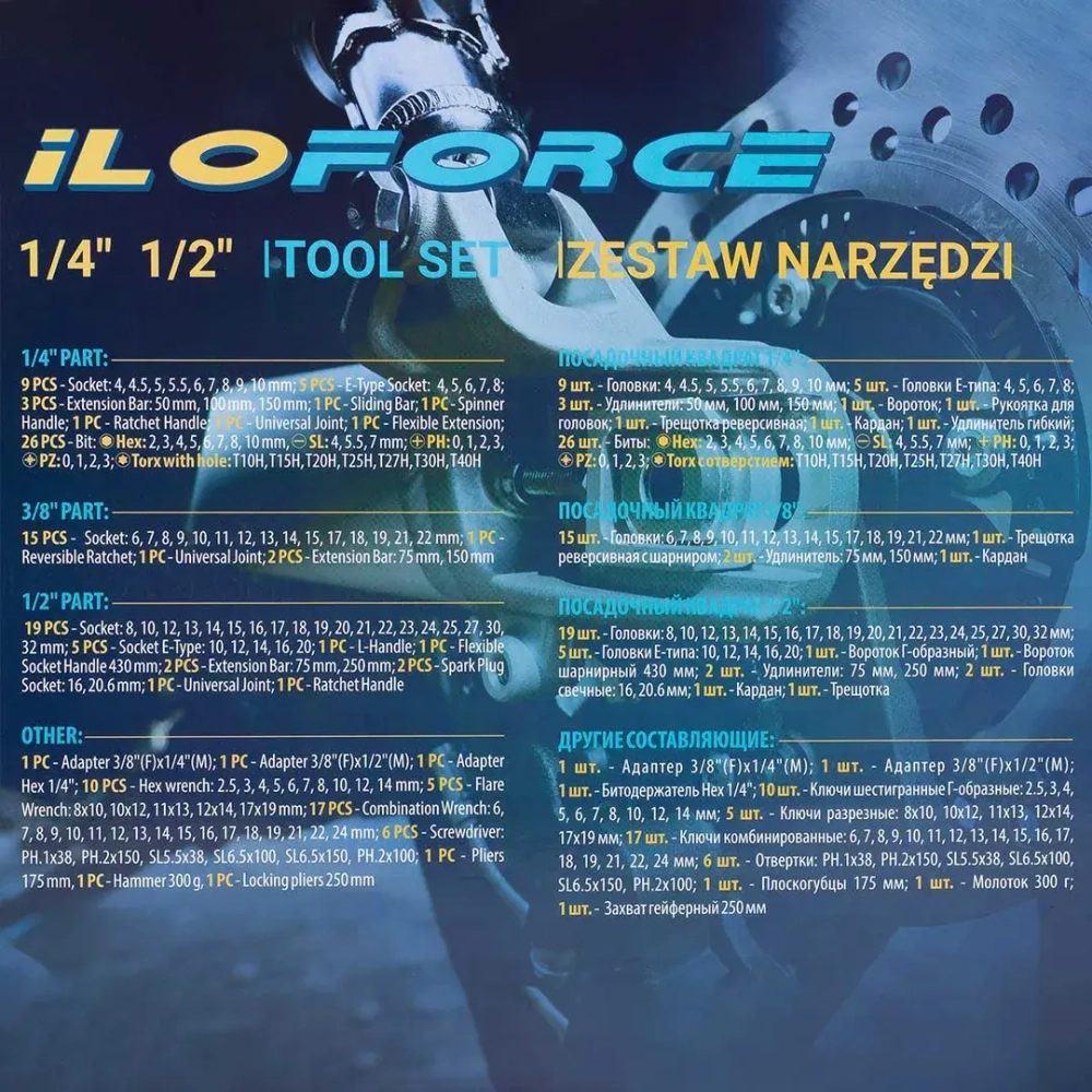 Набор инструментов 142пр.1/4'',3/8'',1/2'' ILOforce IF-41421-5