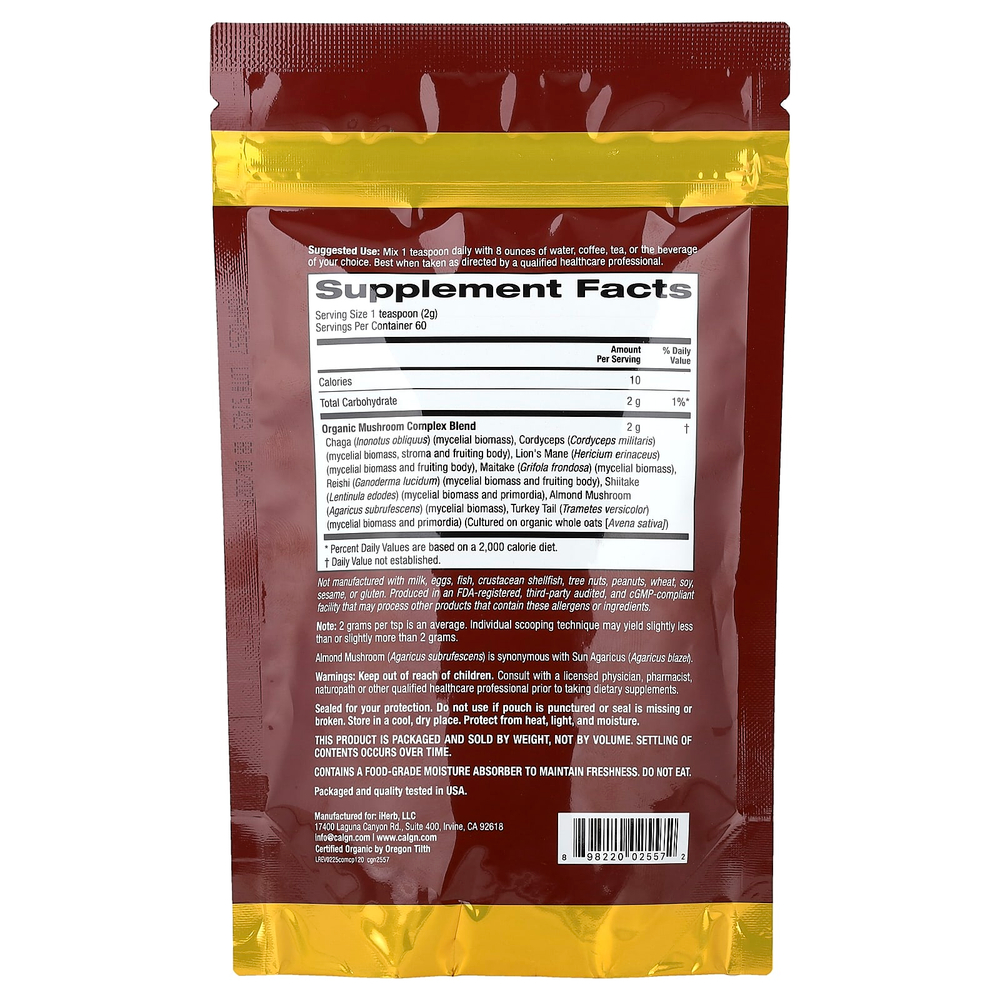 California Gold Nutrition, сертифицированный органический грибной комплекс в порошке, 120 г (4,2 унции)