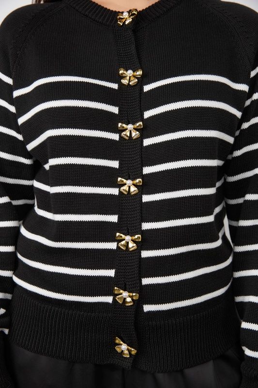 Кардиган вязаный в полоску, черно-белый