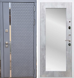 Входная металлическая дверь с зеркалом Рекс 24 Силк Титан / зеркало Пастораль Бетон светлый  12 мм