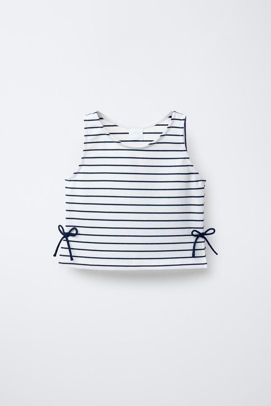 ZARA ТОП В ПОЛОСКУ С БАНТАМИ, МОРСКОЙ СИНИЙ