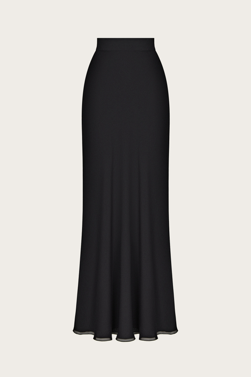 ЮБКА МАКСИ ИЗ ЧЕРНОГО ШЕЛКОВОГО ШИФОНА