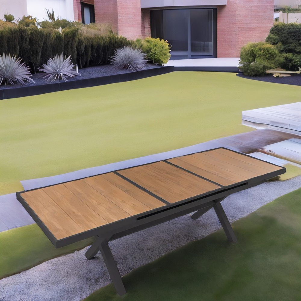 Алюминиевый стол ПОЛИВУД ТРАНСФОРМЕР «POLYWOOD TRANSFORMER» 180-240×90 см цвет тик