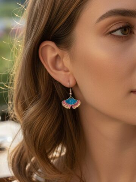 Серьги подвески лист гинкго