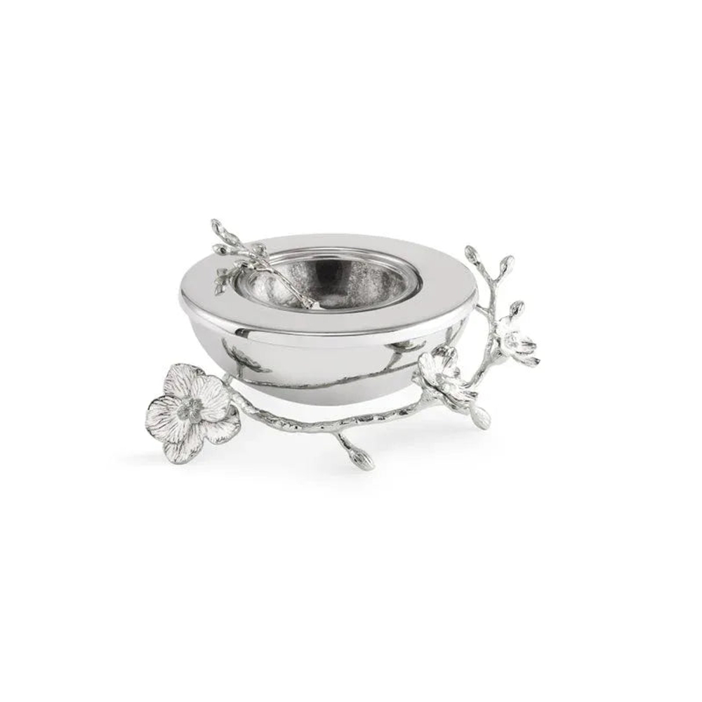 Икорница с ложкой Michael Aram Silver Orchid (21 см)