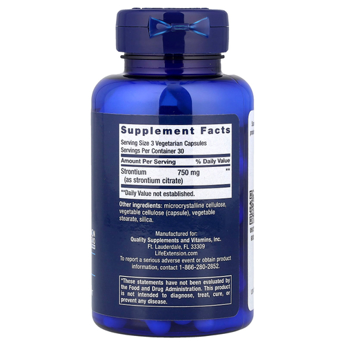 Life Extension, стронций в капсулах, 750 мг, 90 вегетарианских капсул (250 мг в 1 капсуле)