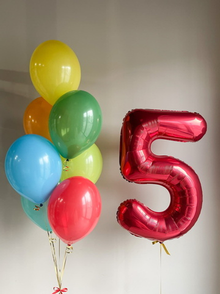 Сет №407 Цифра метровая + фонтан 7 однотонных шаров