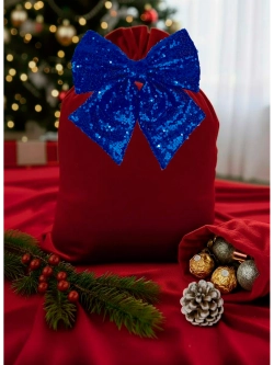 Бант на елку большой новогодний на верхушку синий