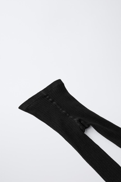 ZARA ОДНОТОННЫЕ КОЛГОТКИ В РУБЧИК, ЧЕРНЫЙ