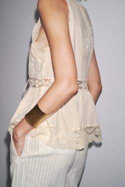 ZARA РОМАНТИЧНЫЙ ТОП С ВЫШИВКОЙ — ZW COLLECTION, ЖЕЛТОВАТО-БЕЛЫЙ