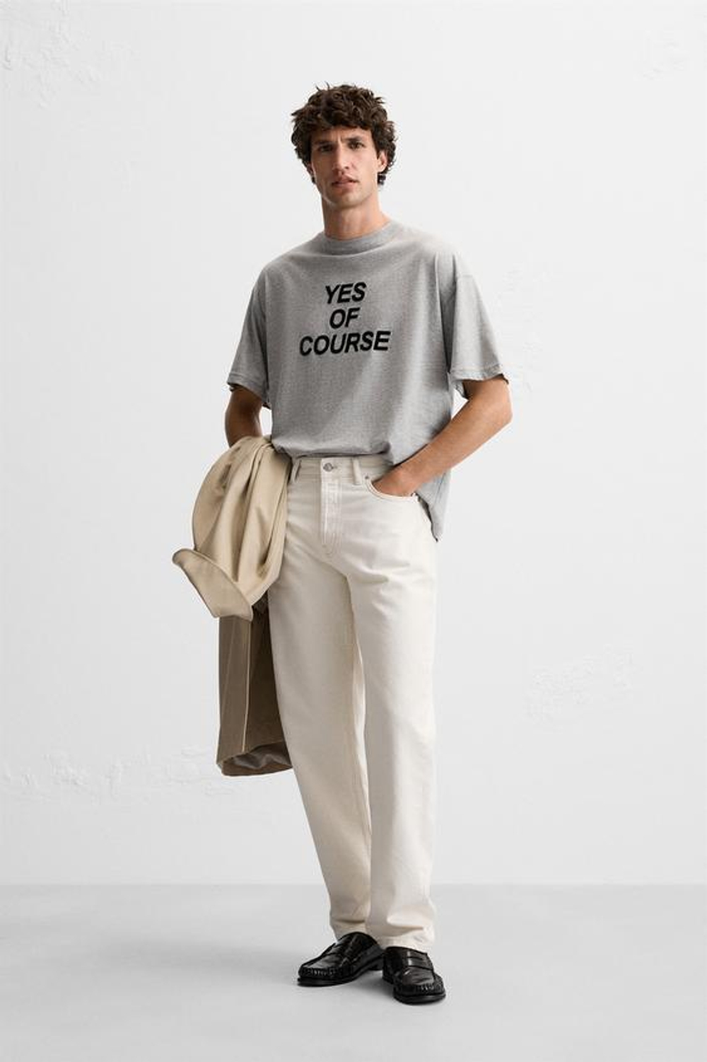 ZARA ФУТБОЛКА С НАДПИСЬЮ, СЕРЫЙ