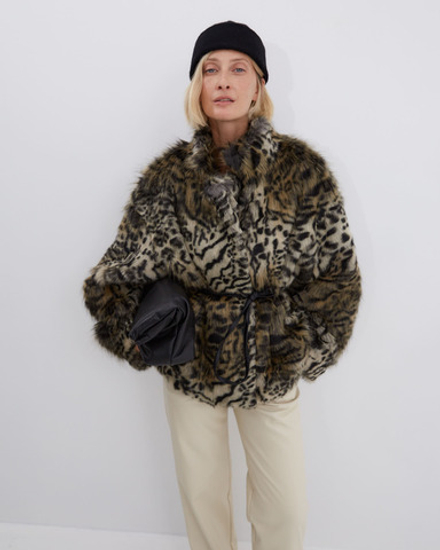 Шуба из искусственного меха Стелла Маккартни с принтом рысь
