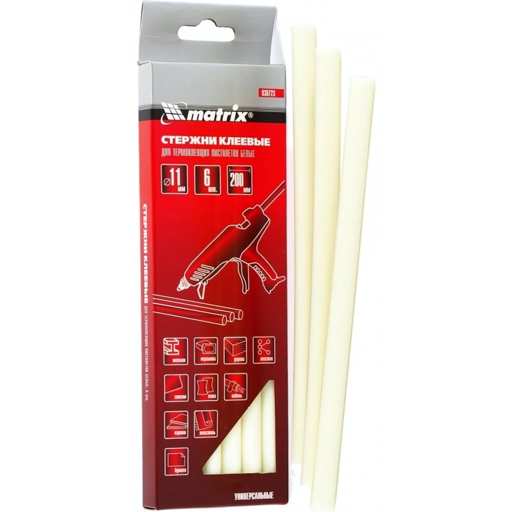 Стержни клеевые, белый, 11 х 200 мм, в упаковке 6 шт Matrix