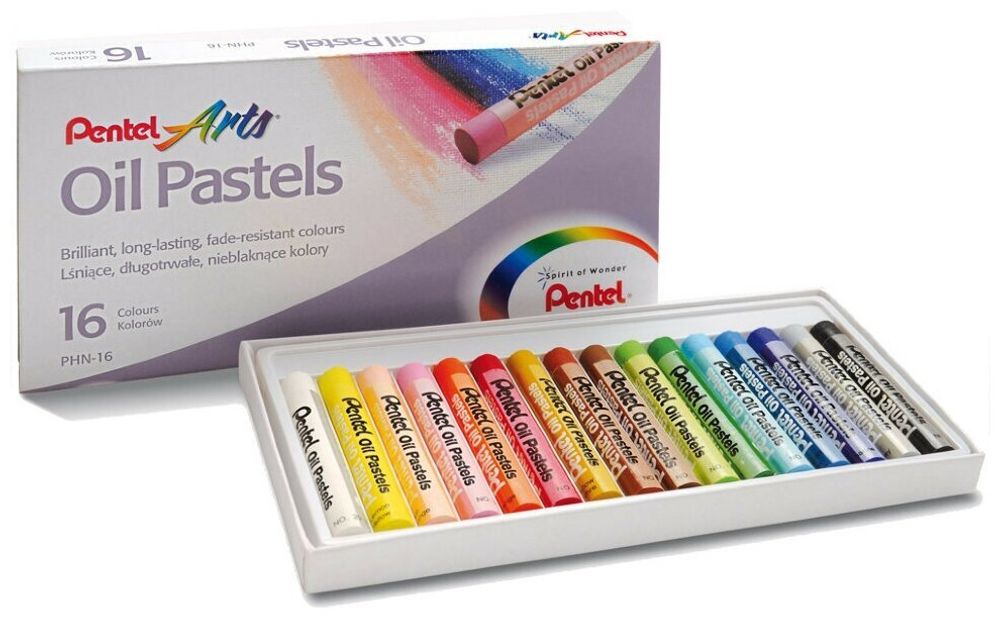 Пастель масляная художественная PENTEL "Oil Pastels", 16 цветов, круглое сечение, картонная упаковка, PHN4-16