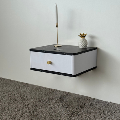 Тумба прикроватная подвесная ROYAL 5300 эко (Мрамор Неро-р.золото)