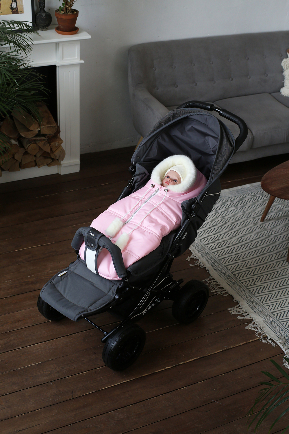 Конверт зимний для новорожденного - Норка (розовый)