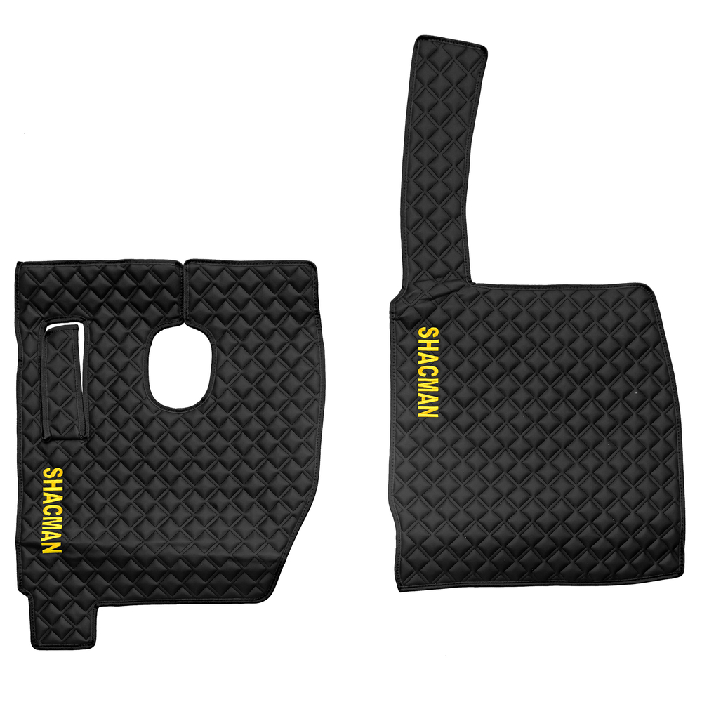 Ковры SHACMAN F3000 (экокожа, черный, черный кант, желтая вышивка)