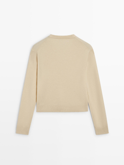 Massimo Dutti Вязаный свитер с V-образным вырезом, ванильный