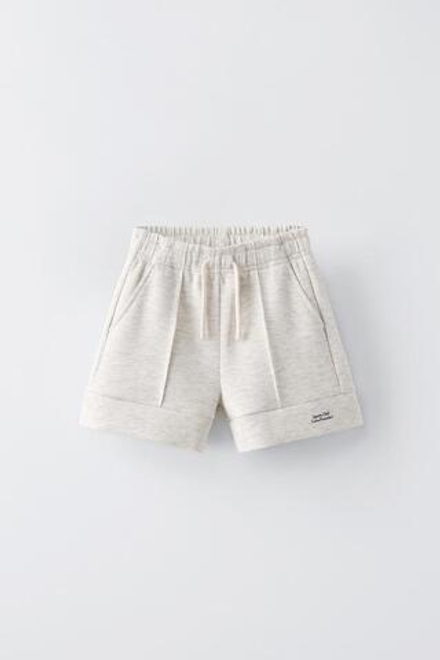 ZARA БЕРМУДЫ С НАДПИСЬЮ И ДЕКОРАТИВНЫМИ ШВАМИ, СЕРЫЙ С МЕЛАНЖЕВЫМ ЭФФЕКТОМ