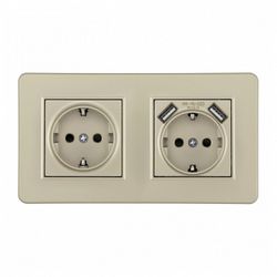 Розетка с заземлением и со шторкой и 2хUSB Arte Milano SET16-2 SET16-2-47-1-40-1 shampan