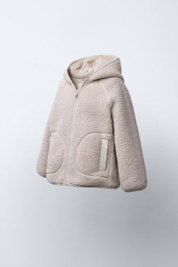 ZARA КУРТКА ИЗ ИСКУССТВЕННОЙ ОВЧИНЫ С КАПЮШОНОМ, ЭКРЮ