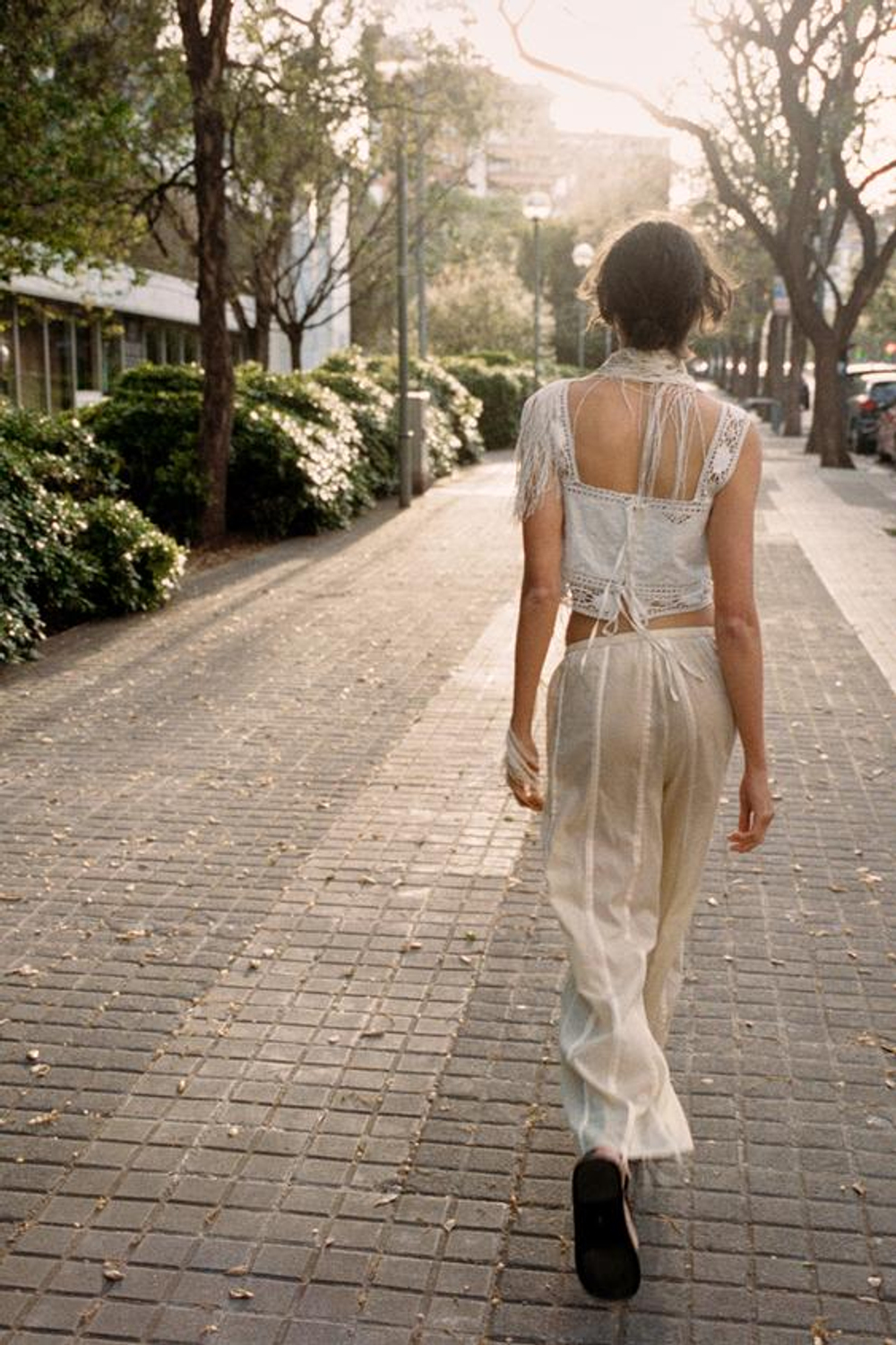 ZARA БРЮКИ ИЗ ХЛОПКА С ЗАВЯЗКАМИ, ЭКРЮ