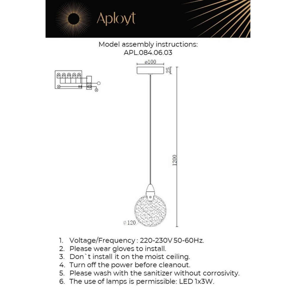 Подвесной светодиодный светильник Aployt Liza APL.084.06.03