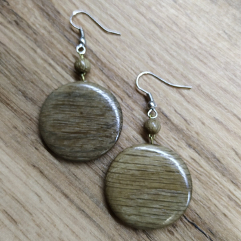 Серьги Монетки, дерево, цвет темно-коричневый, 30x38 мм