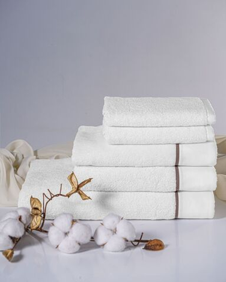 Набор полотенец 5шт Claire Batiste Atelier Brise белый с коричневым кантом