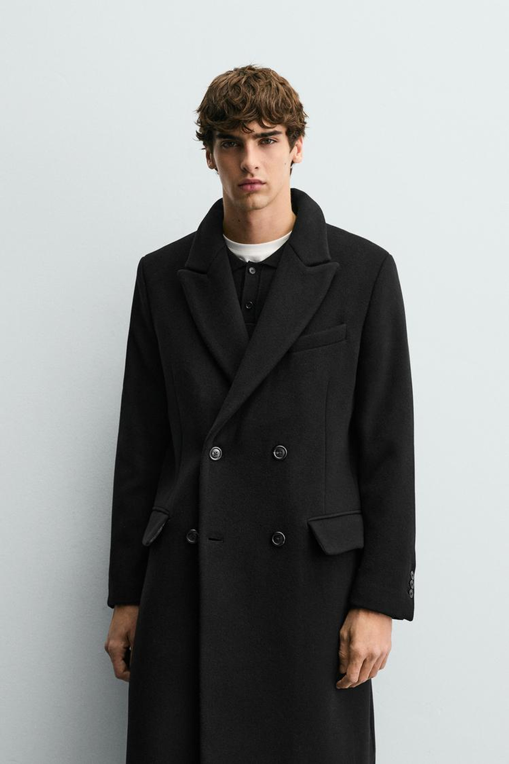 ZARA ДВУБОРТНОЕ ПАЛЬТО ИЗ СМЕСОВОЙ ШЕРСТИ MANTECO ®, ЧЕРНЫЙ