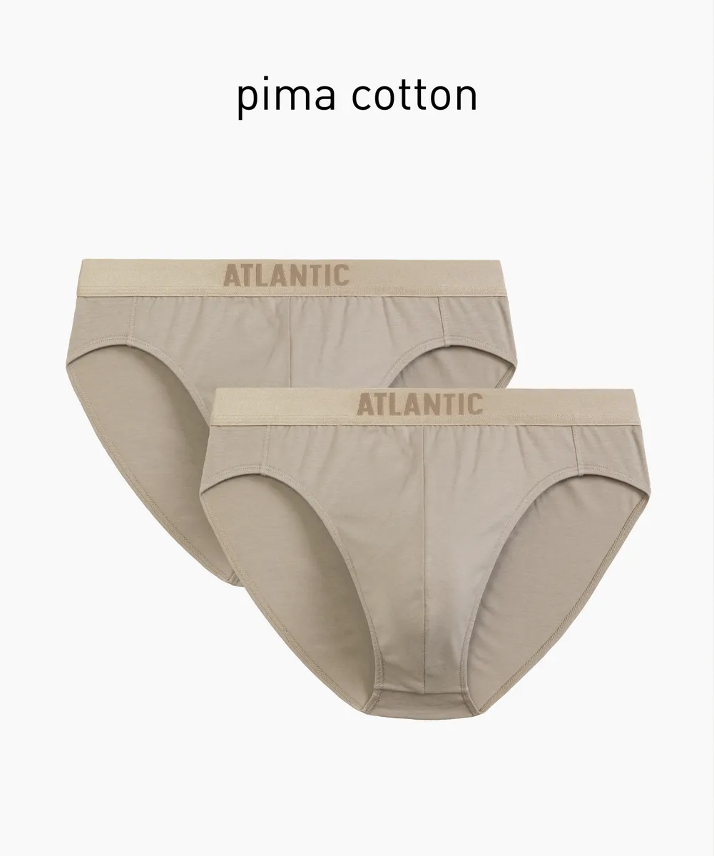Мужские трусы слипы спорт Atlantic, набор из 2 шт., пима хлопок, бежевые, Basic 2BMP-013