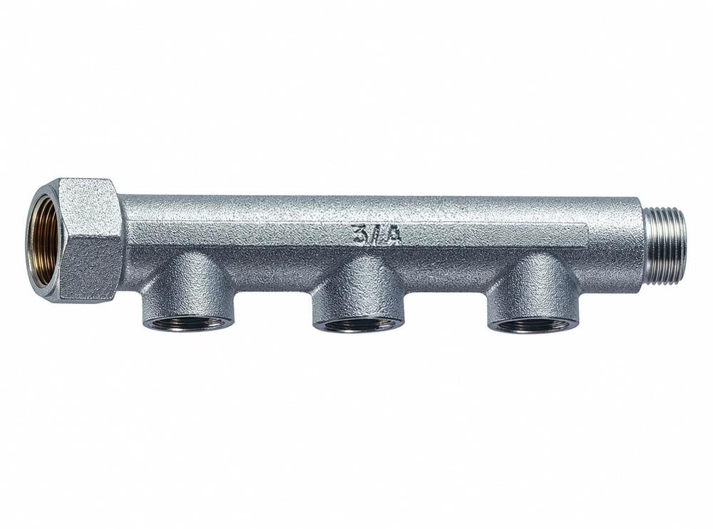 Коллектор 3/4", ВР-НР, 3 отвода 1/2", ВР, межосевое 50 мм FAR