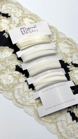 Эластичное кружево для белья черное с шампанью и золотым люрексом ширина 21 см