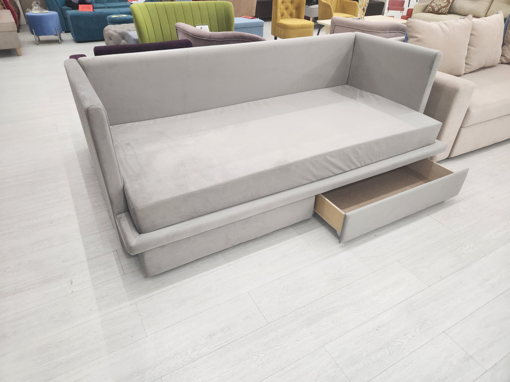 Кровать-диван с ортопедическим матрасом и ящиками, антивандальный велюр