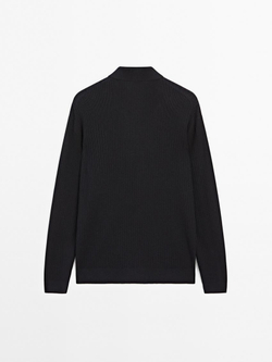 Massimo Dutti Трикотажный свитер с воротником-поло, темно-синий