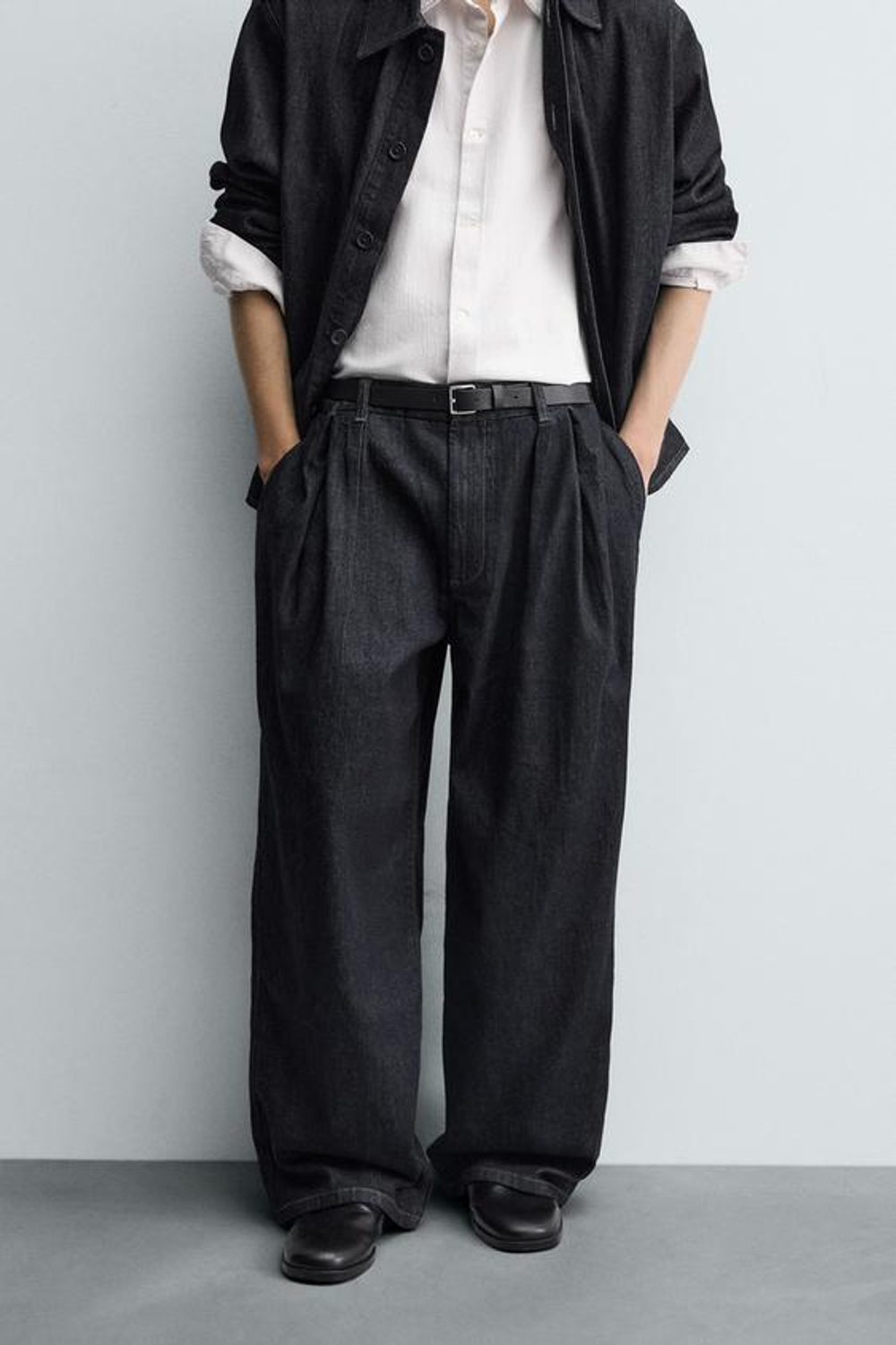 ZARA ДЖИНСЫ WIDE-LEG СО СКЛАДКАМИ, МОРСКОЙ СИНИЙ