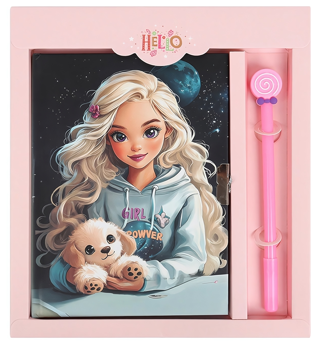 Блокнот 13,5*18 см 50л. с замком "Девочка со щенком" с ручкой (Darvish)