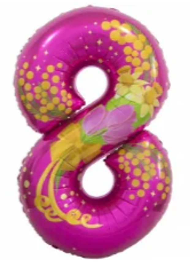 цифра 8 цвет фуксия с цветами 86см