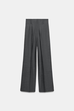 ZARA БРЮКИ ИЗ ШЕРСТИ С ВЫСОКОЙ ПОСАДКОЙ — ZW COLLECTION, СЕРЫЙ МЕЛАНЖ
