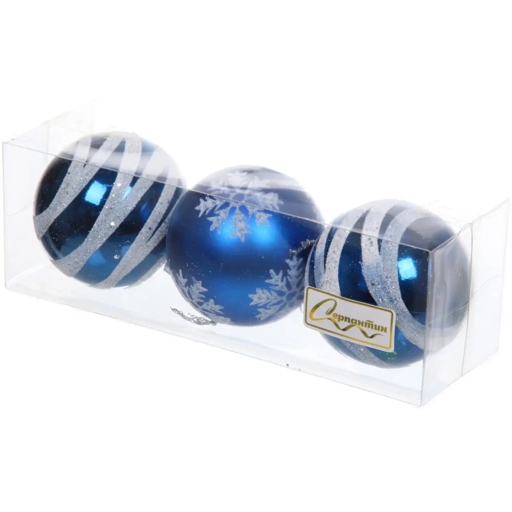 Новогодние шары 6 см (набор 3 шт) «Загадка», Синий