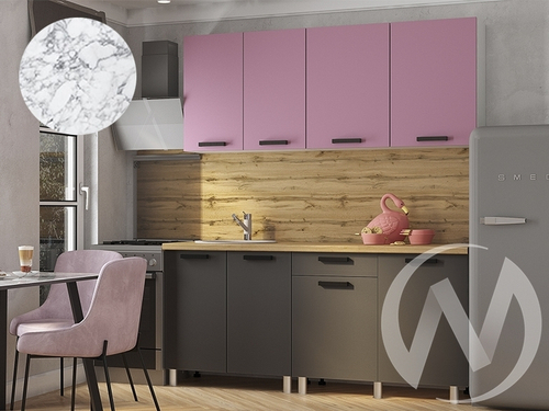 Кухня Кьяра 1.8м (корпус белый/карбон сакура; карбон вулкан) 26мм мрамор итальянский