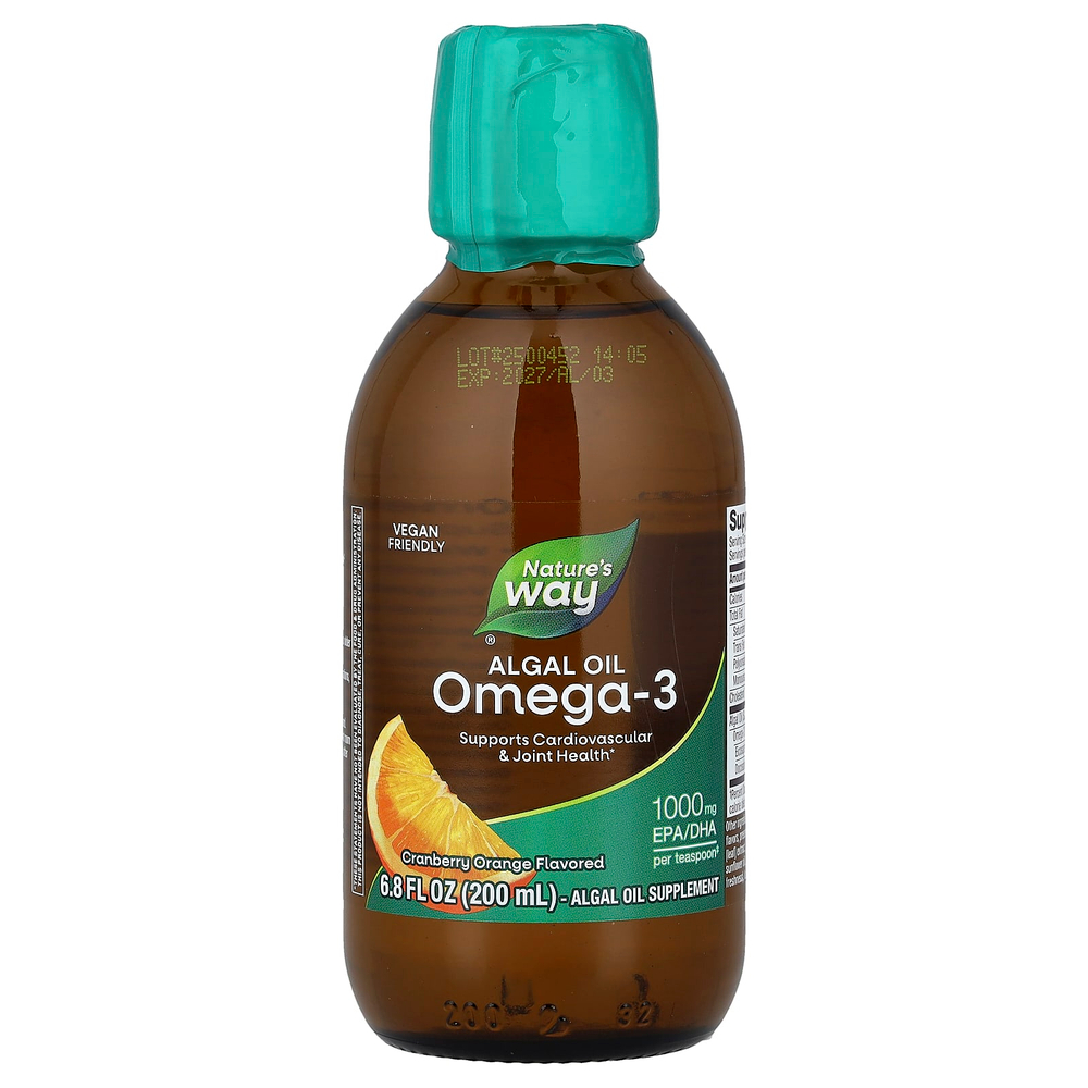Nature's Way, водорослевое масло, омега-3, клюква и апельсин, 200 мл (6,8 жидк. унции)