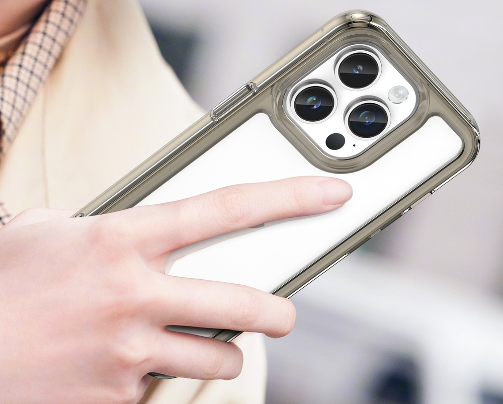 Чехол двухкомпонентный с защитными рамками серого цвета для iPhone 14 Pro Max, мягкий отклик кнопок