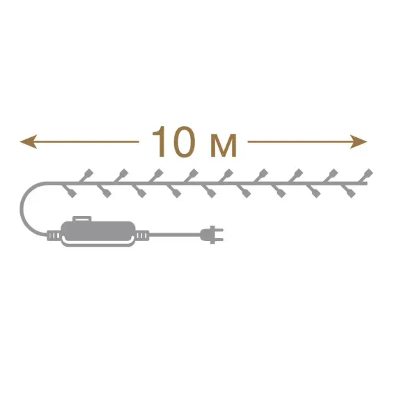 Светодиодная нить 100 холодных белых LED ламп, 10 м., 220В, 8 режимов, зеленый провод, Vegas (55063)