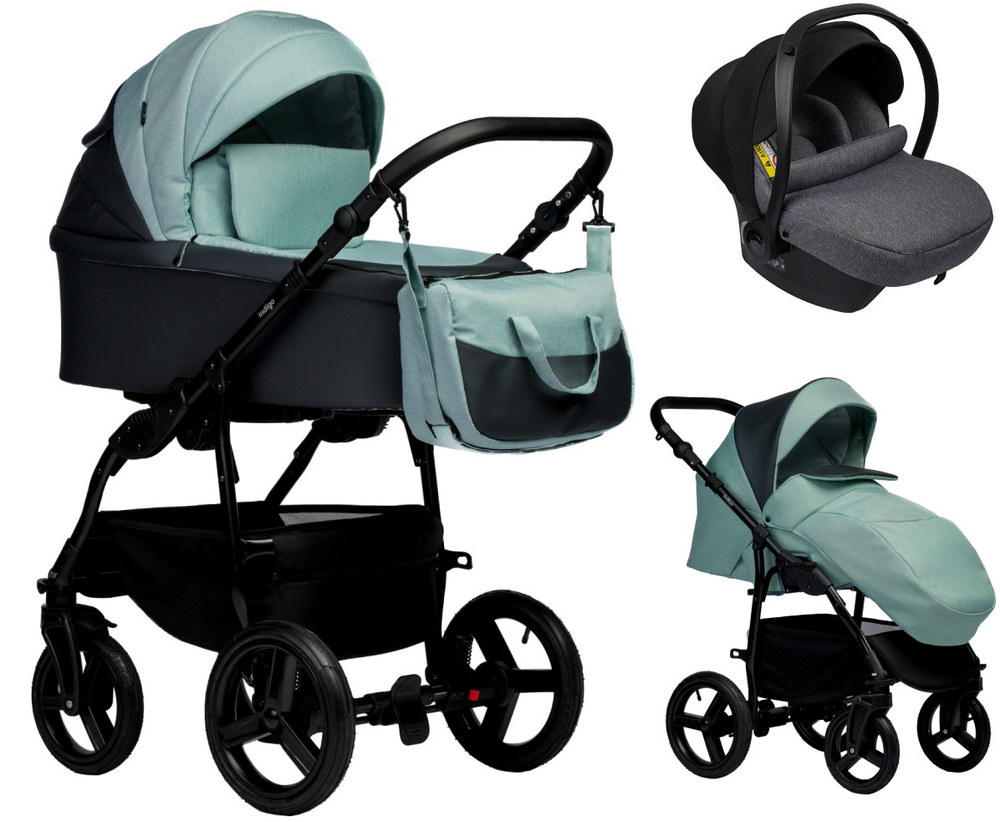 Детская коляска Indigo Impulse Eco 3 в 1 с автокреслом Avionaut Cosmo Grey Ie07 серая кожа/шалфей