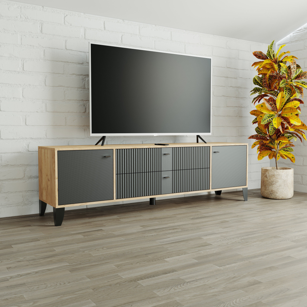 Современная тумба под ТВ Парус-10 дуб крафт золотой/карбон вулкан