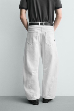 ZARA БРЮКИ BARREL FIT, БЕЛЫЙ